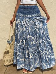 Bohemian Printed Vacation Wear Paisley Ruffles High Rise Skirt