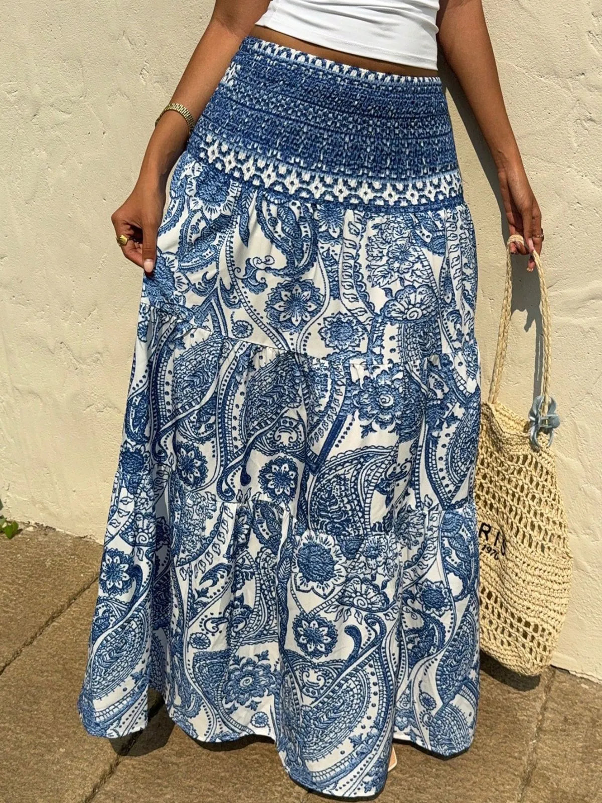 Bohemian Printed Vacation Wear Paisley Ruffles High Rise Skirt