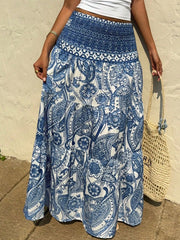 Bohemian Printed Vacation Wear Paisley Ruffles High Rise Skirt