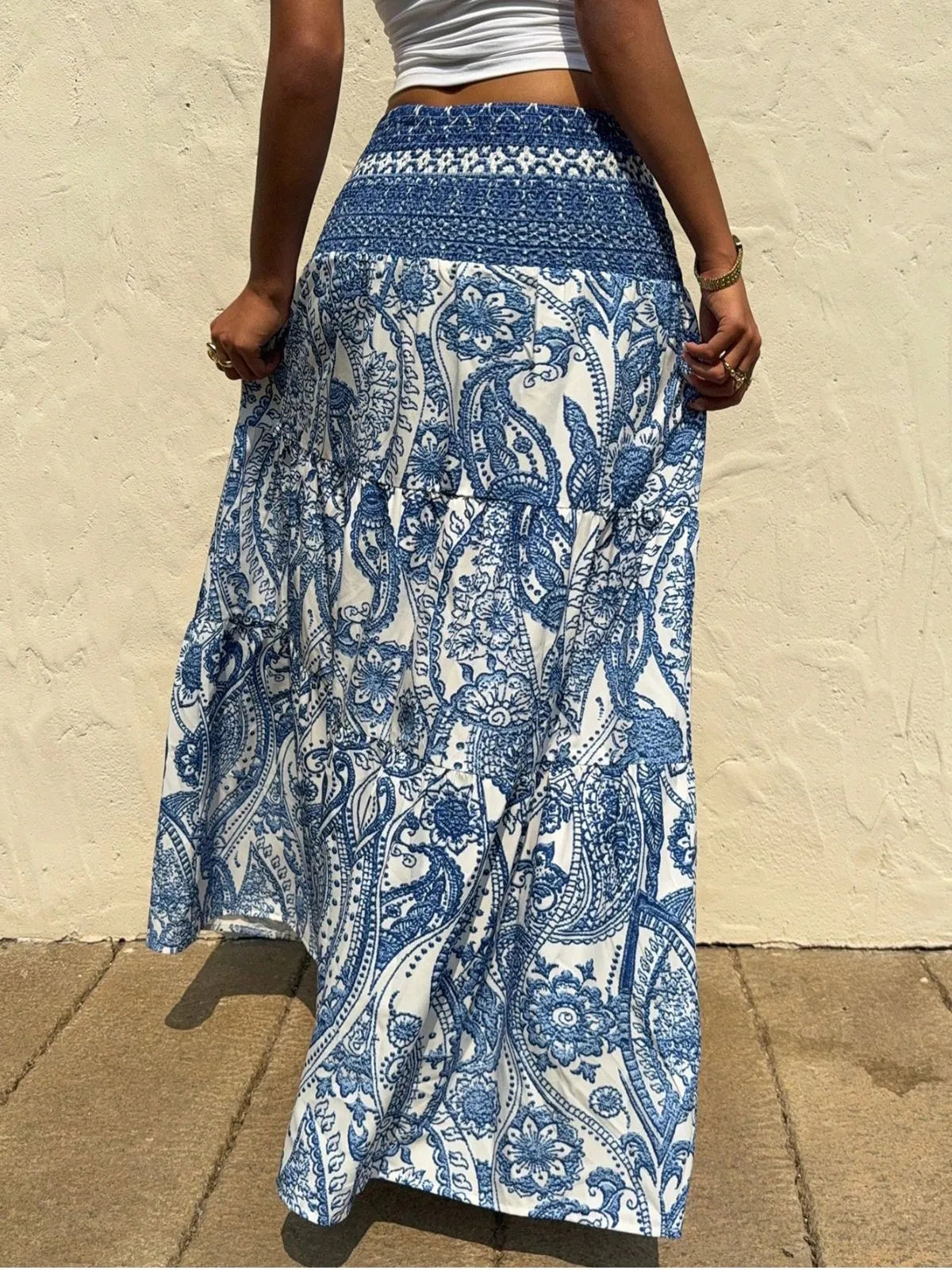 Bohemian Printed Vacation Wear Paisley Ruffles High Rise Skirt