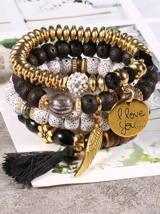 Bohemian Style 4pcs Solid Beading Alloy Bracelets 1200