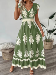 Bohemian Wrinkle V-neck Cap A-line Dress