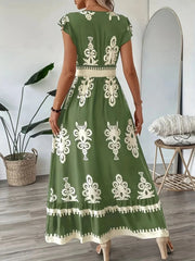 Bohemian Wrinkle V-neck Cap A-line Dress