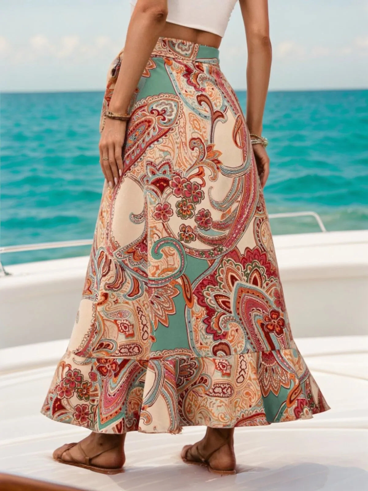Boho Paisley Ruffles Medium Rise Skirt
