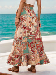 Boho Paisley Ruffles Medium Rise Skirt