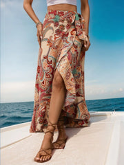 Boho Paisley Ruffles Medium Rise Skirt
