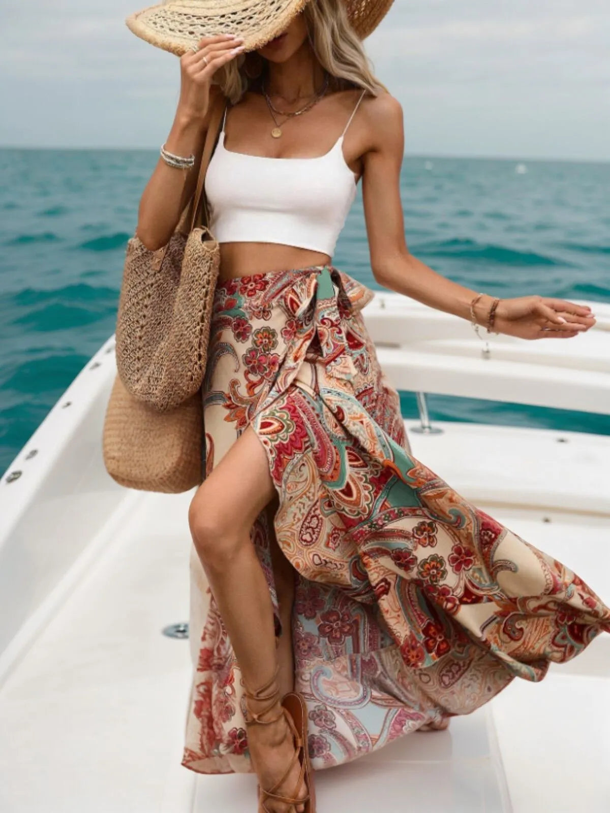 Boho Paisley Ruffles Medium Rise Skirt