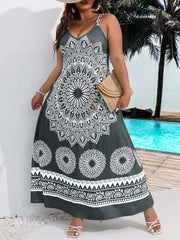 Boho Vacation Floral Spaghetti Strap A-line Dress