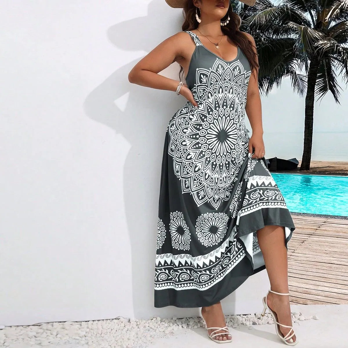 Boho Vacation Floral Spaghetti Strap A-line Dress