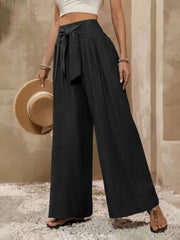 Bow Stylish Loose Fitting High Waist Wide Leg Pants