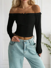 Bow Off Shoulder Regular Sleeve Long Sleeve Blouse