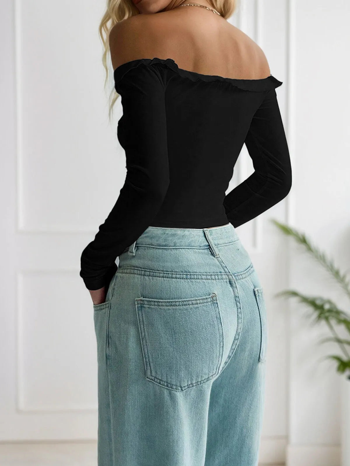 Bow Off Shoulder Regular Sleeve Long Sleeve Blouse