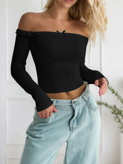 Bow Off Shoulder Regular Sleeve Long Sleeve Blouse