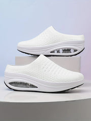 Breathable Mesh Slip-On White Round Toe PU Sole Sneakers