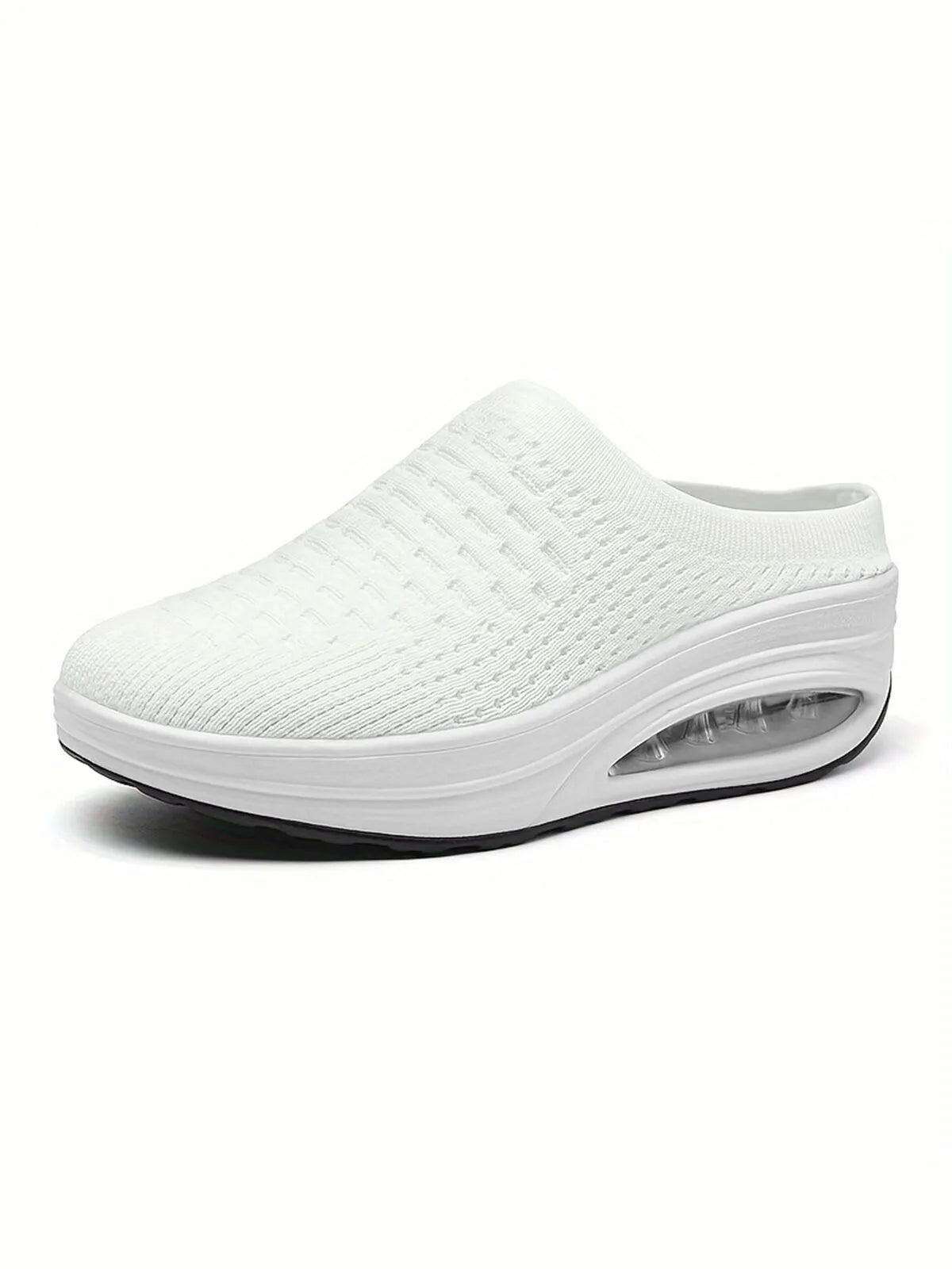 Breathable Mesh Slip-On White Round Toe PU Sole Sneakers