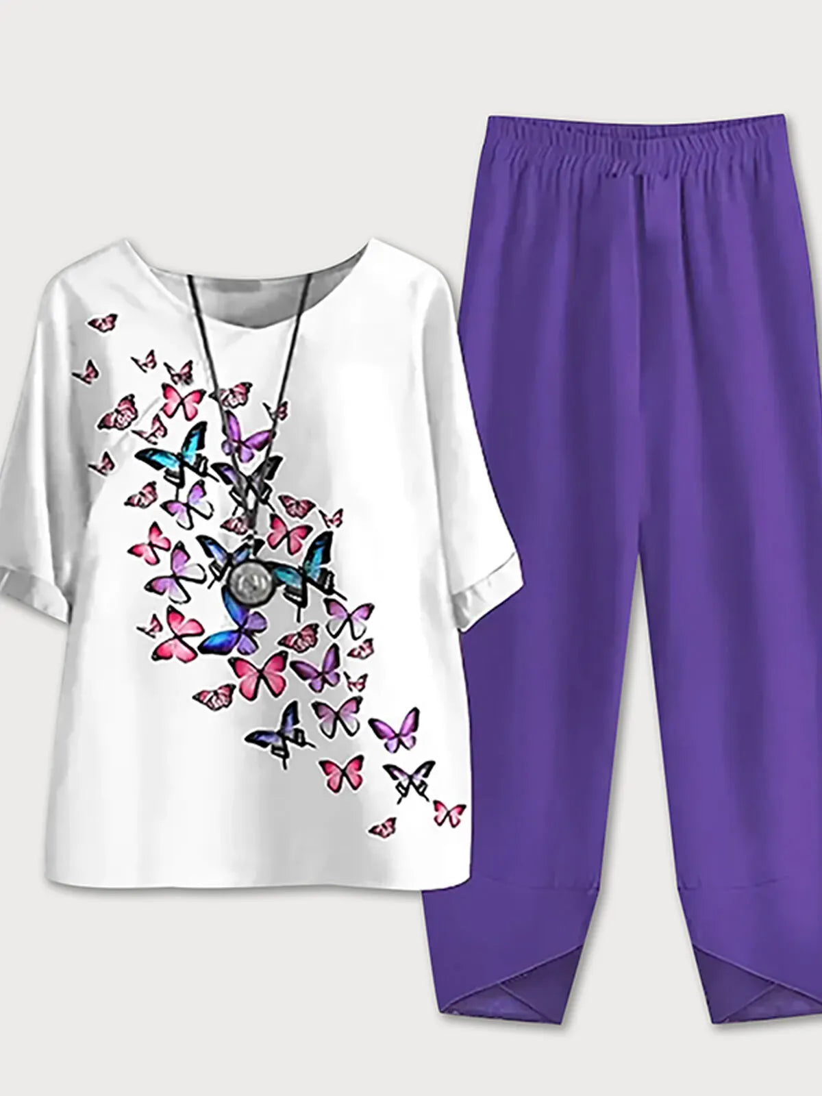 Floral Round Neck Blouse & Solid Pants