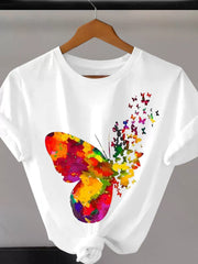 Butterfly Round Neck Short Sleeve T-shirt