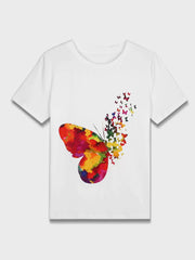 Butterfly Round Neck Short Sleeve T-shirt