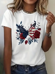 Butterfly Round Neck Regular Sleeve Short Sleeve T-shirt