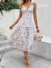 Butterfly Ruffles V-neck Sleeveless A-line Dress