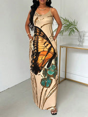 Butterfly Vacation Spaghetti Strap Tunic Dress