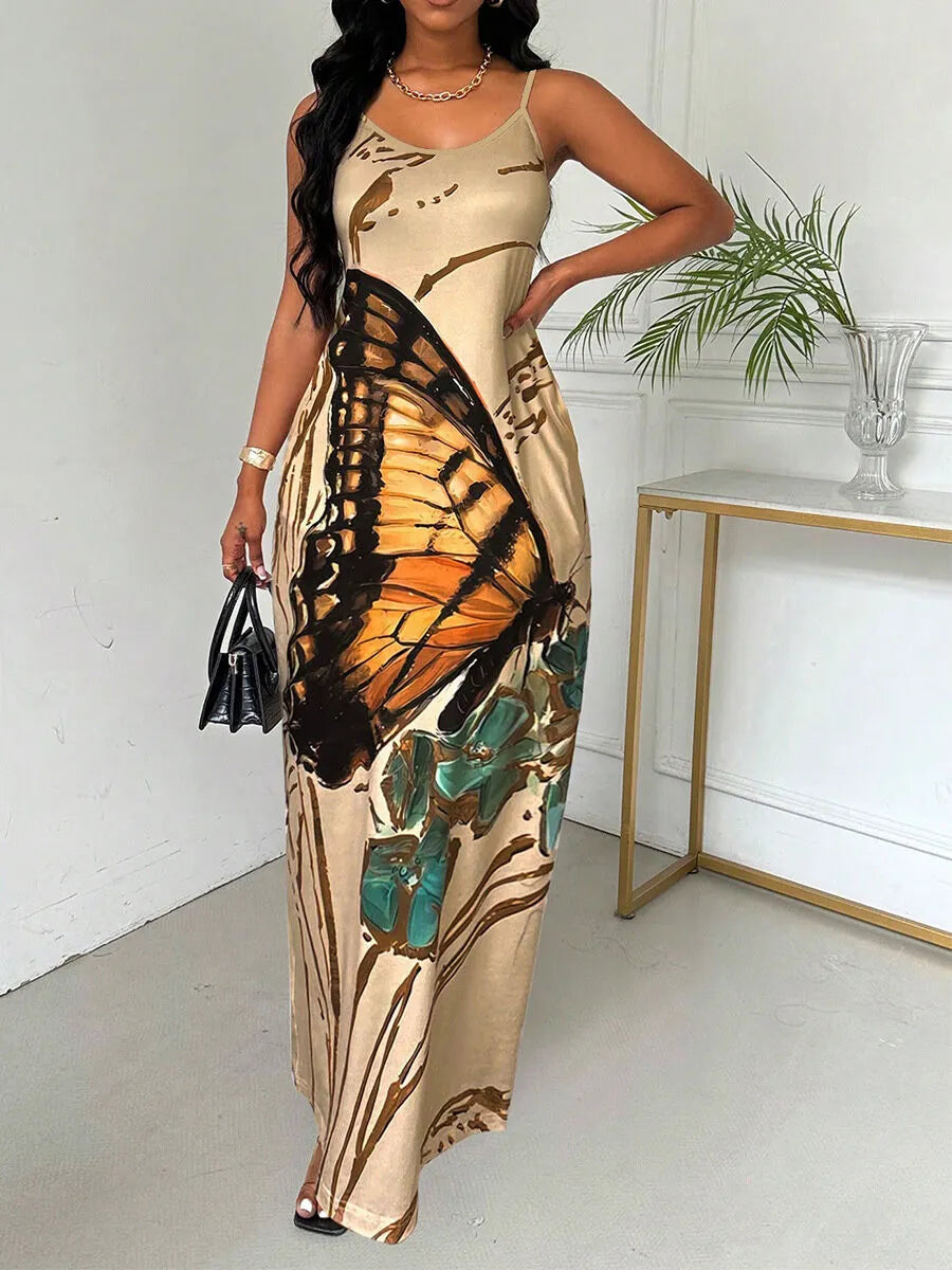 Butterfly Vacation Spaghetti Strap Tunic Dress