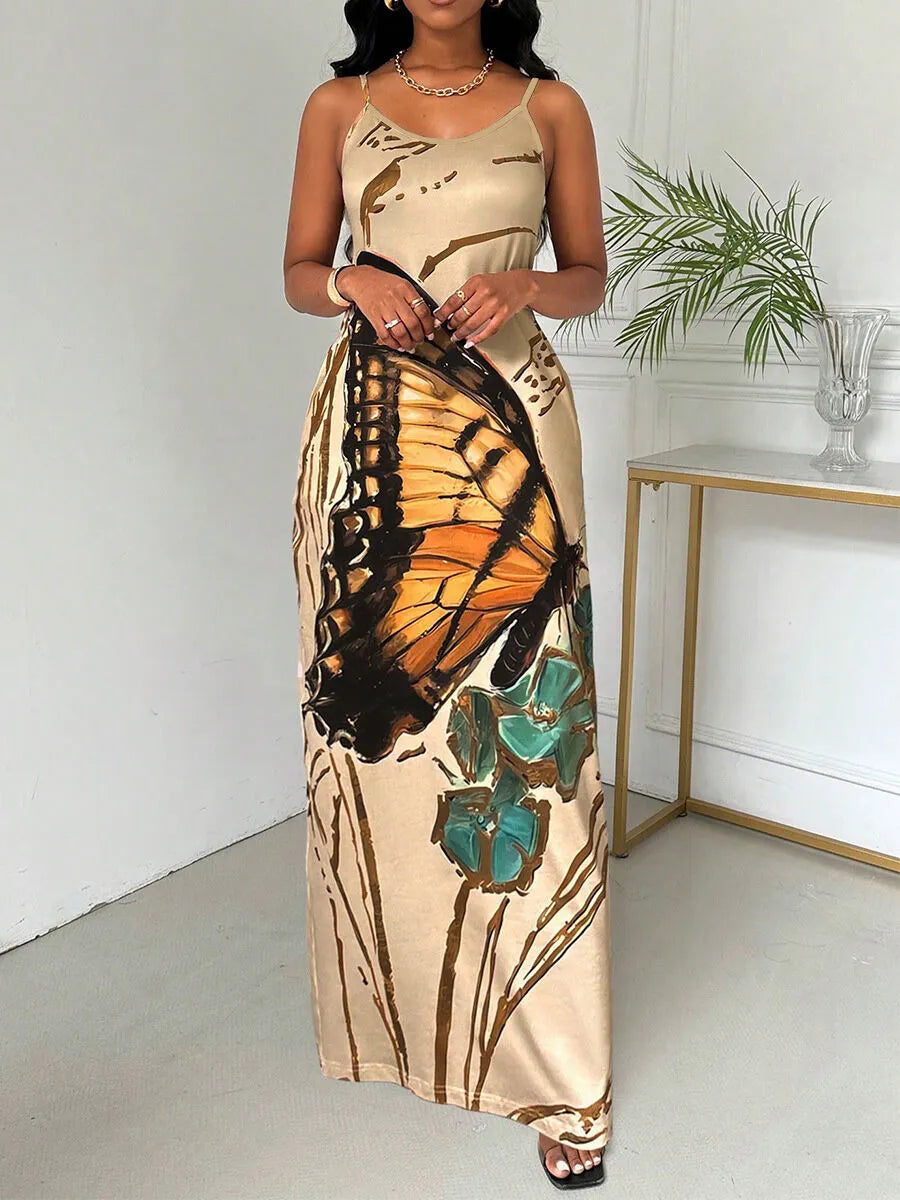 Butterfly Vacation Spaghetti Strap Tunic Dress