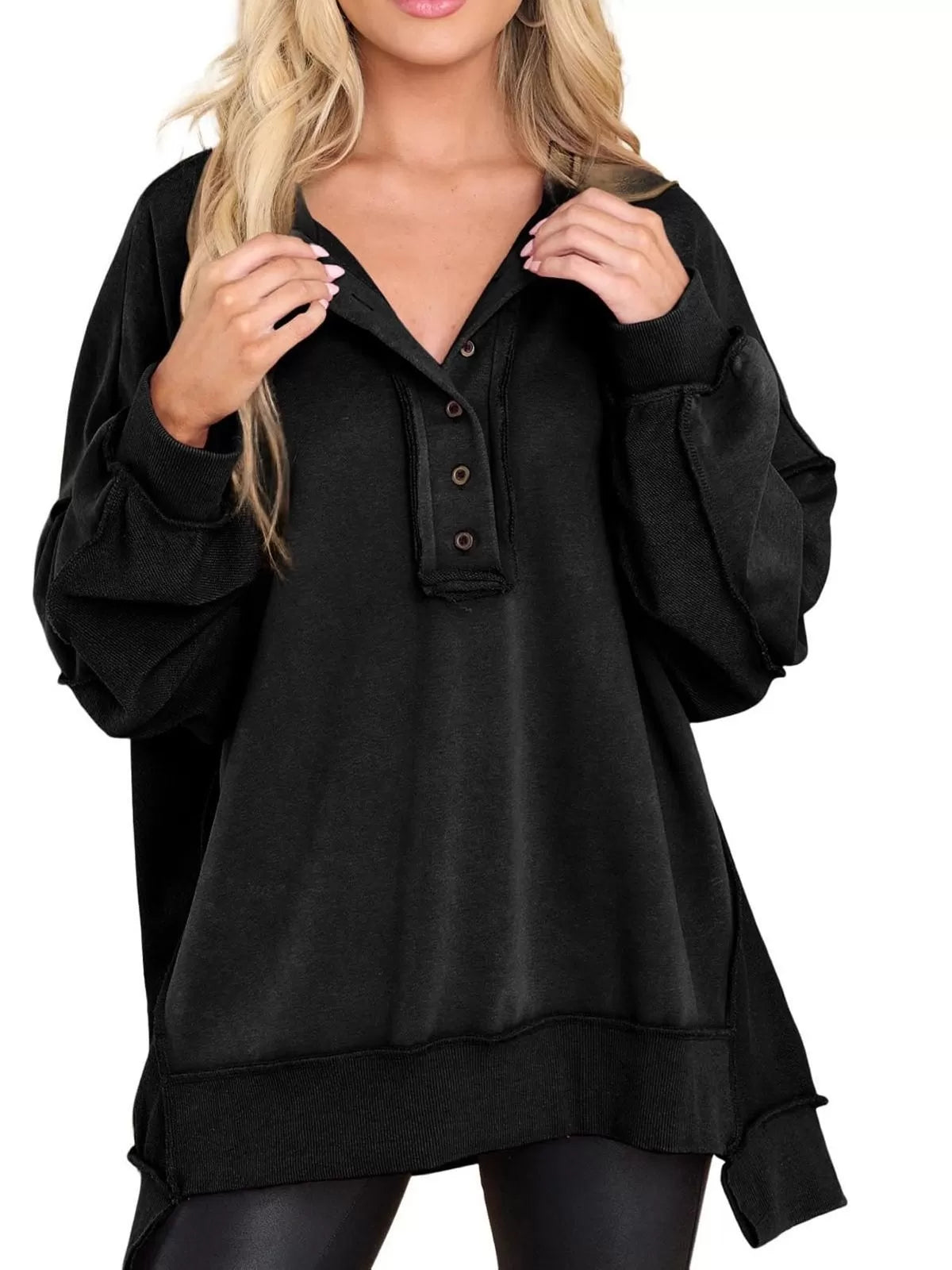 Button Lapel Regular Sweatshirt