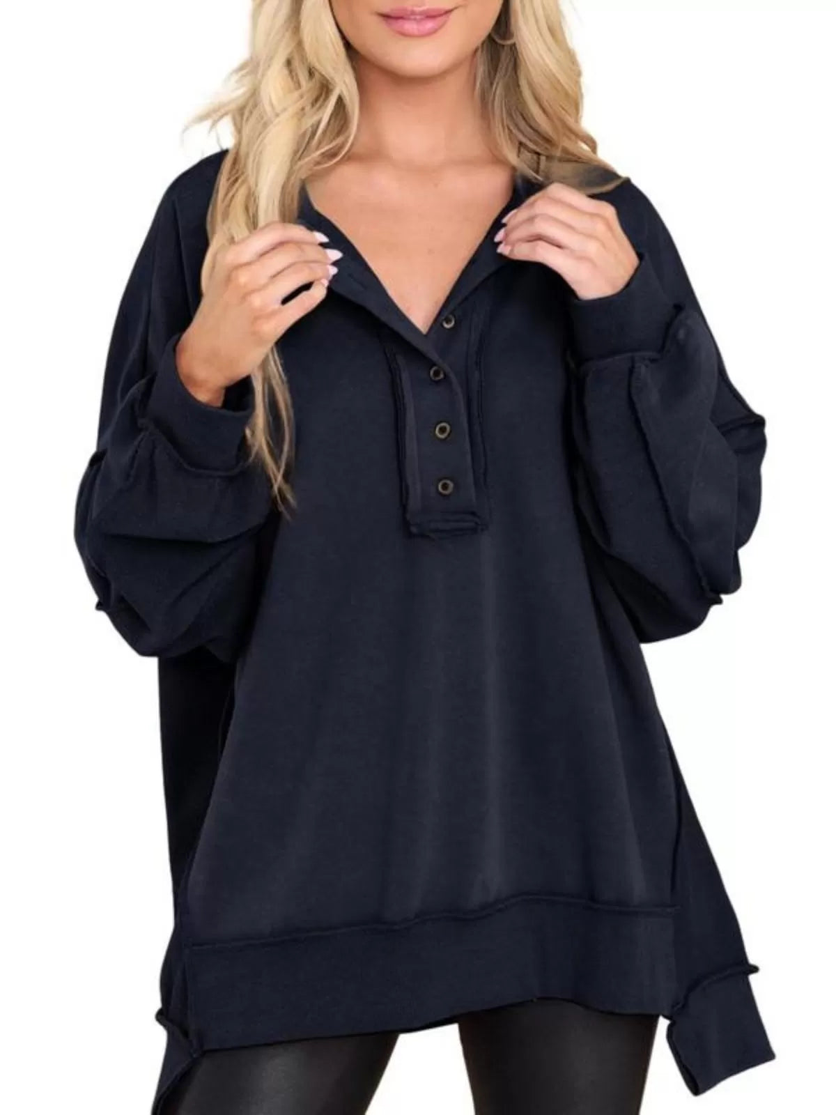 Button Lapel Regular Sweatshirt