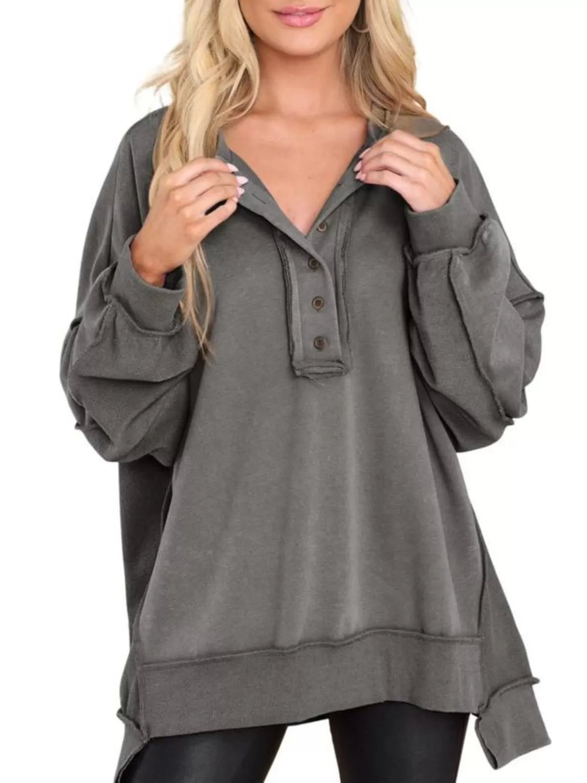Button Lapel Regular Sweatshirt