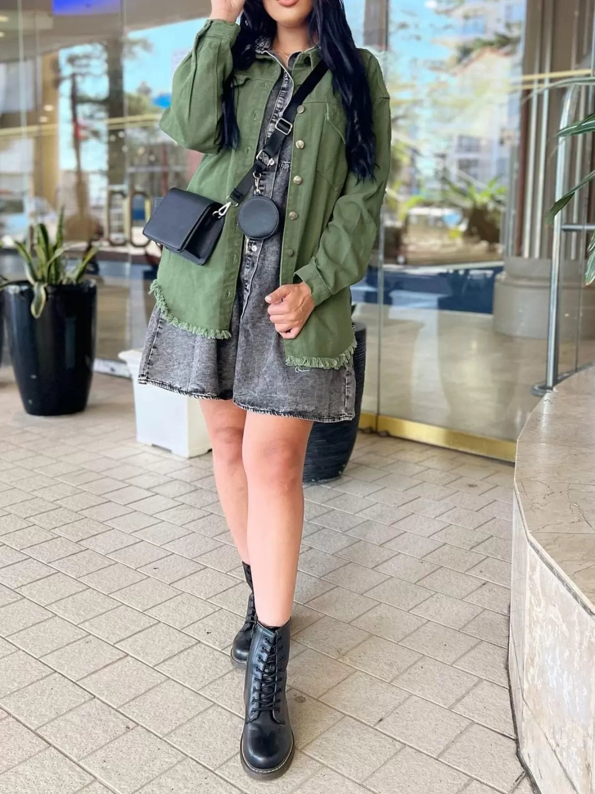 Button Lapel Ripped Fringe Denim Jean Jacket