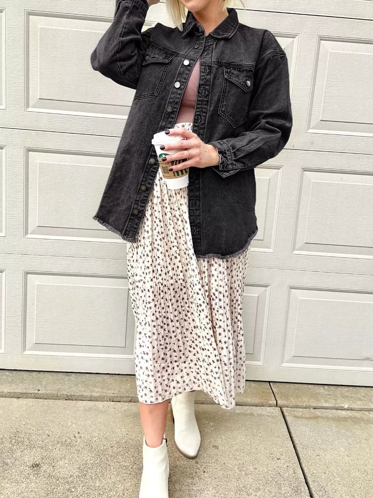 Button Lapel Ripped Fringe Denim Jean Jacket