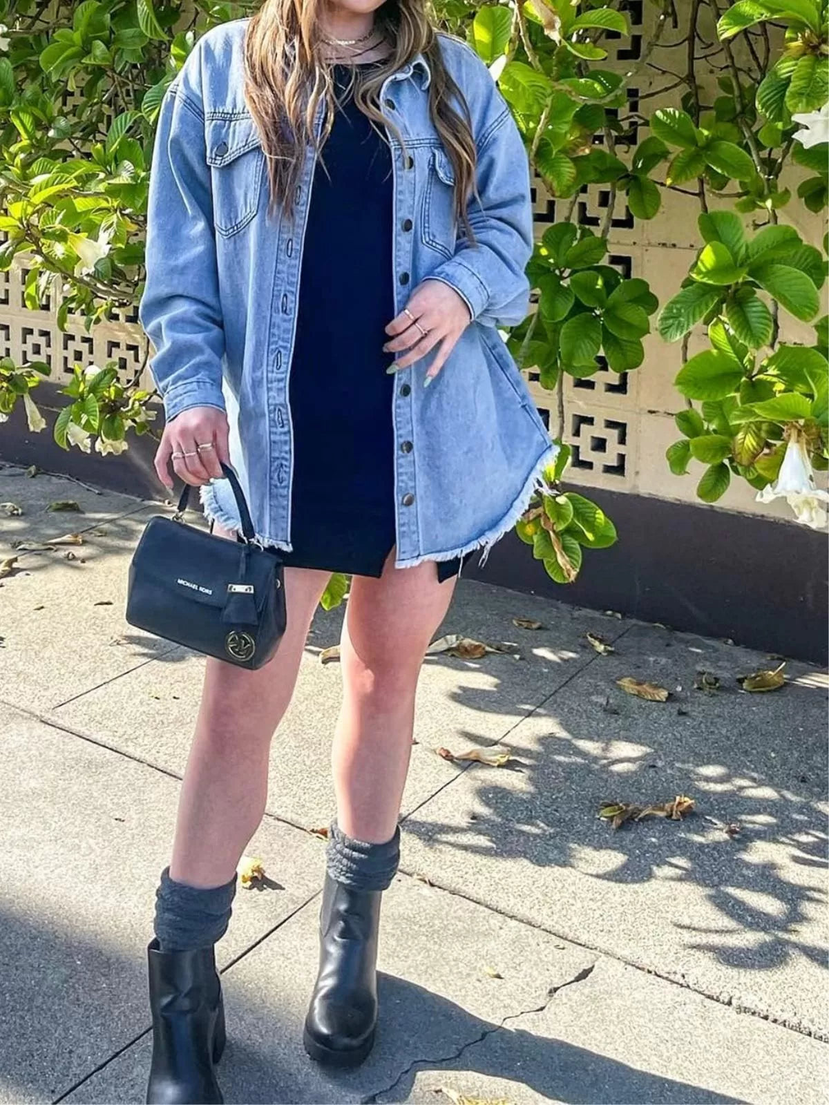 Button Lapel Ripped Fringe Denim Jean Jacket