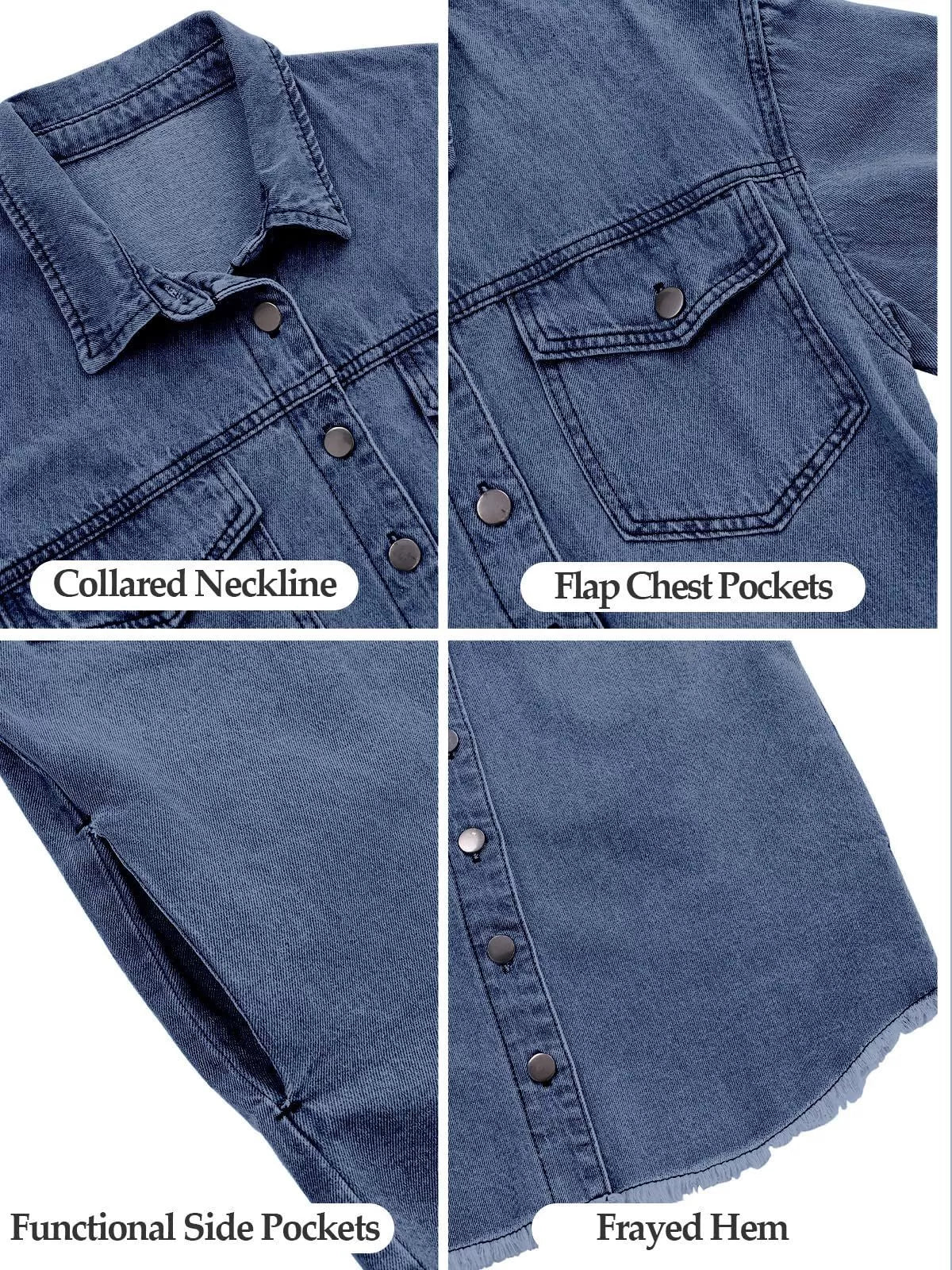 Button Lapel Ripped Fringe Denim Jean Jacket