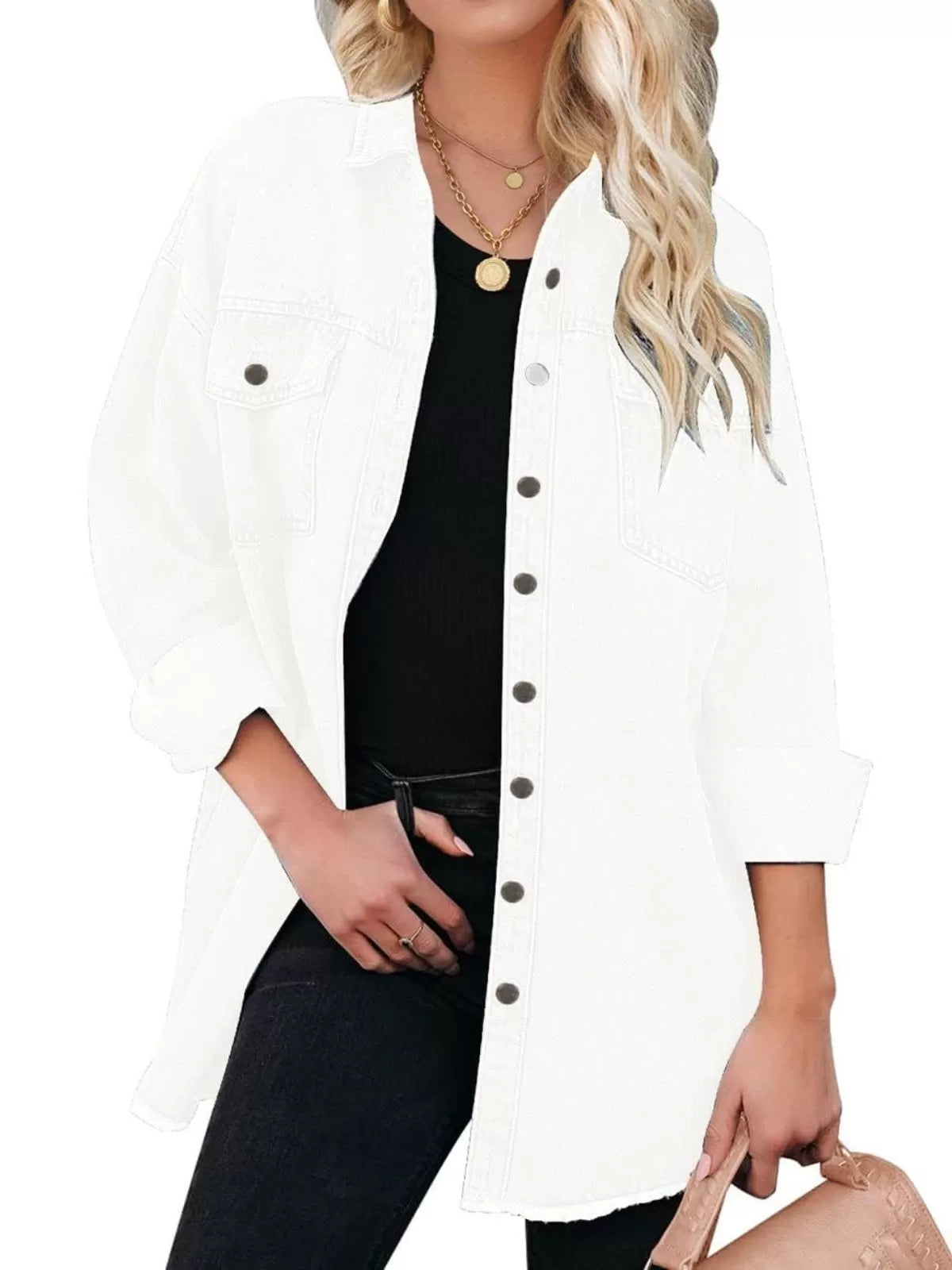 Button Lapel Ripped Fringe Denim Jean Jacket