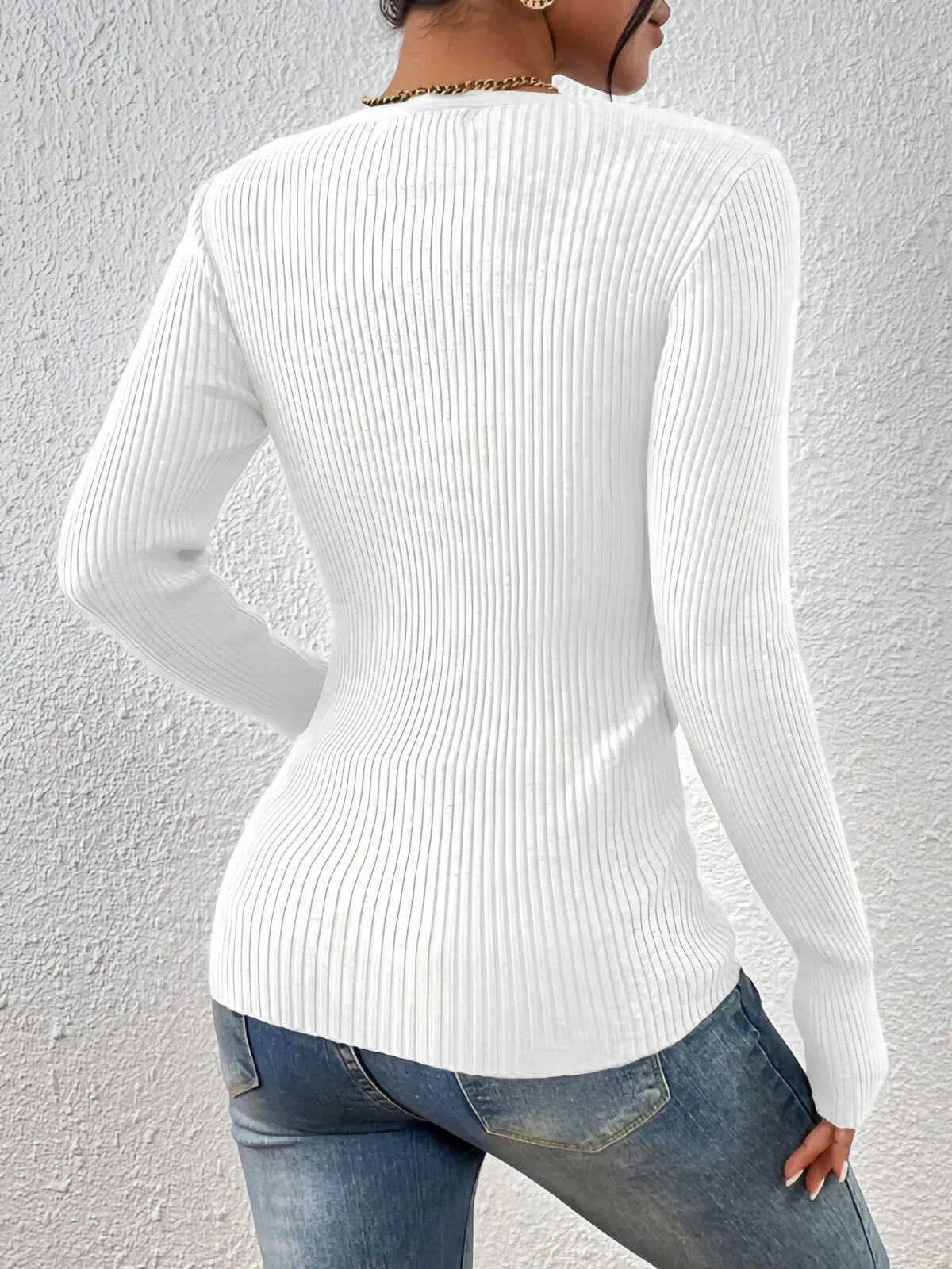 Plain Button Front Ribbed Knitting Notched Sweater Elegant Chic Basic Casual Slim Fit Knitwear