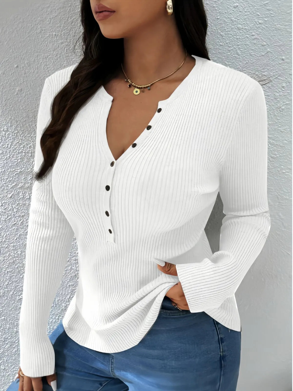Plain Button Front Ribbed Knitting Notched Sweater Elegant Chic Basic Casual Slim Fit Knitwear