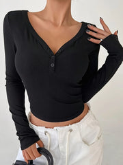 Button V-neck T-shirt