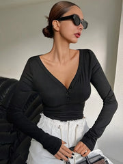 Button V-neck T-shirt