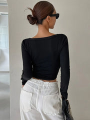Button V-neck T-shirt