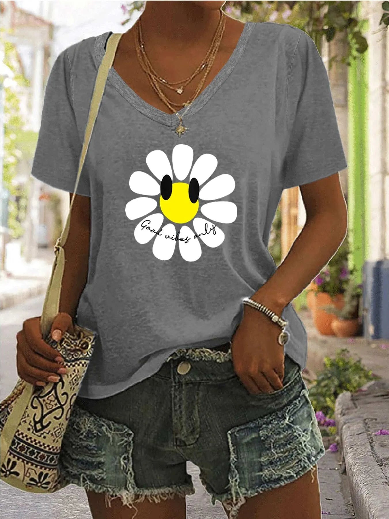 Cartoon V-neck Regular T-shirt
