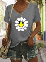 Cartoon V-neck Regular T-shirt