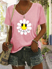 Cartoon V-neck Regular T-shirt