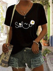 Cartoon V-neck Regular T-shirt
