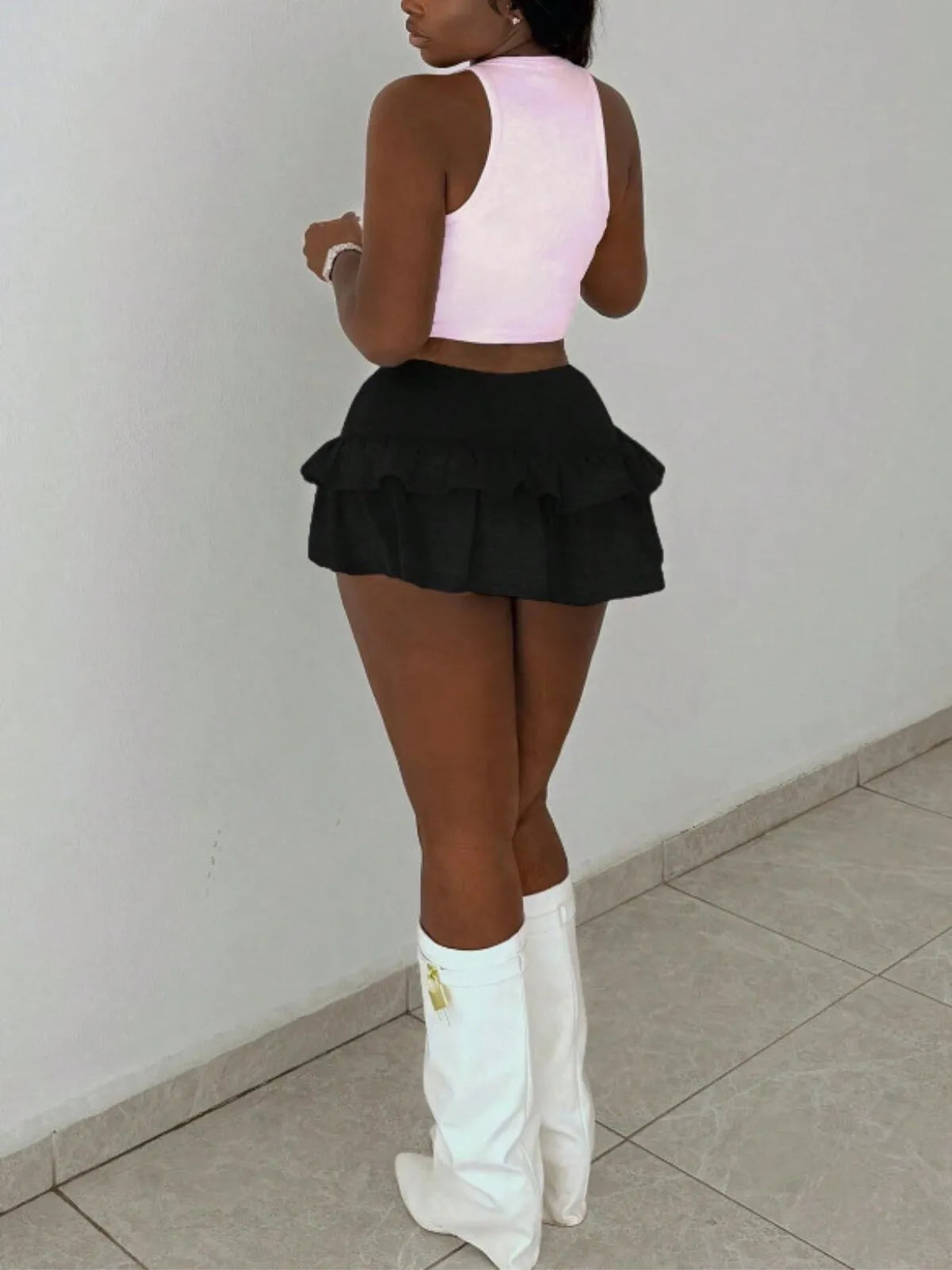 Casual Basic Double Layered Ruffle Hem Low Waist Mini Skorts