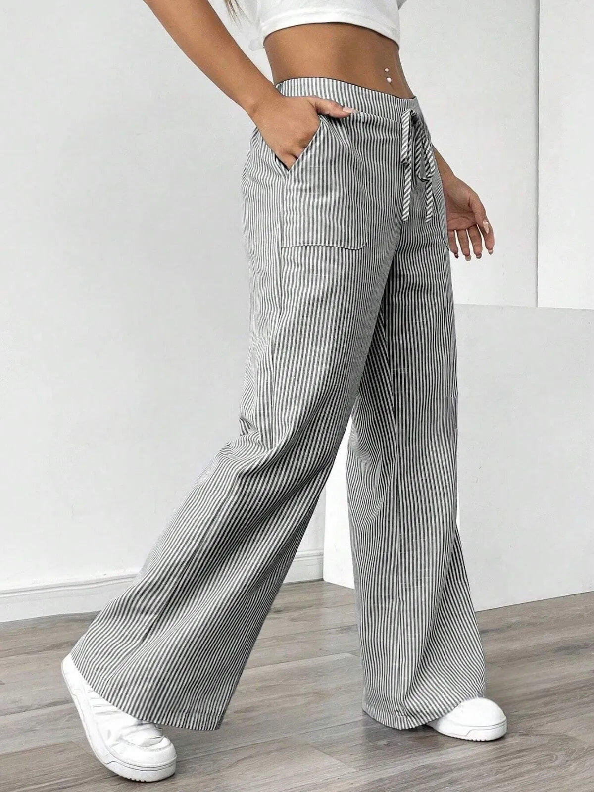 Casual Comfy Striped Printed Daily Wear Wide Leg Pants