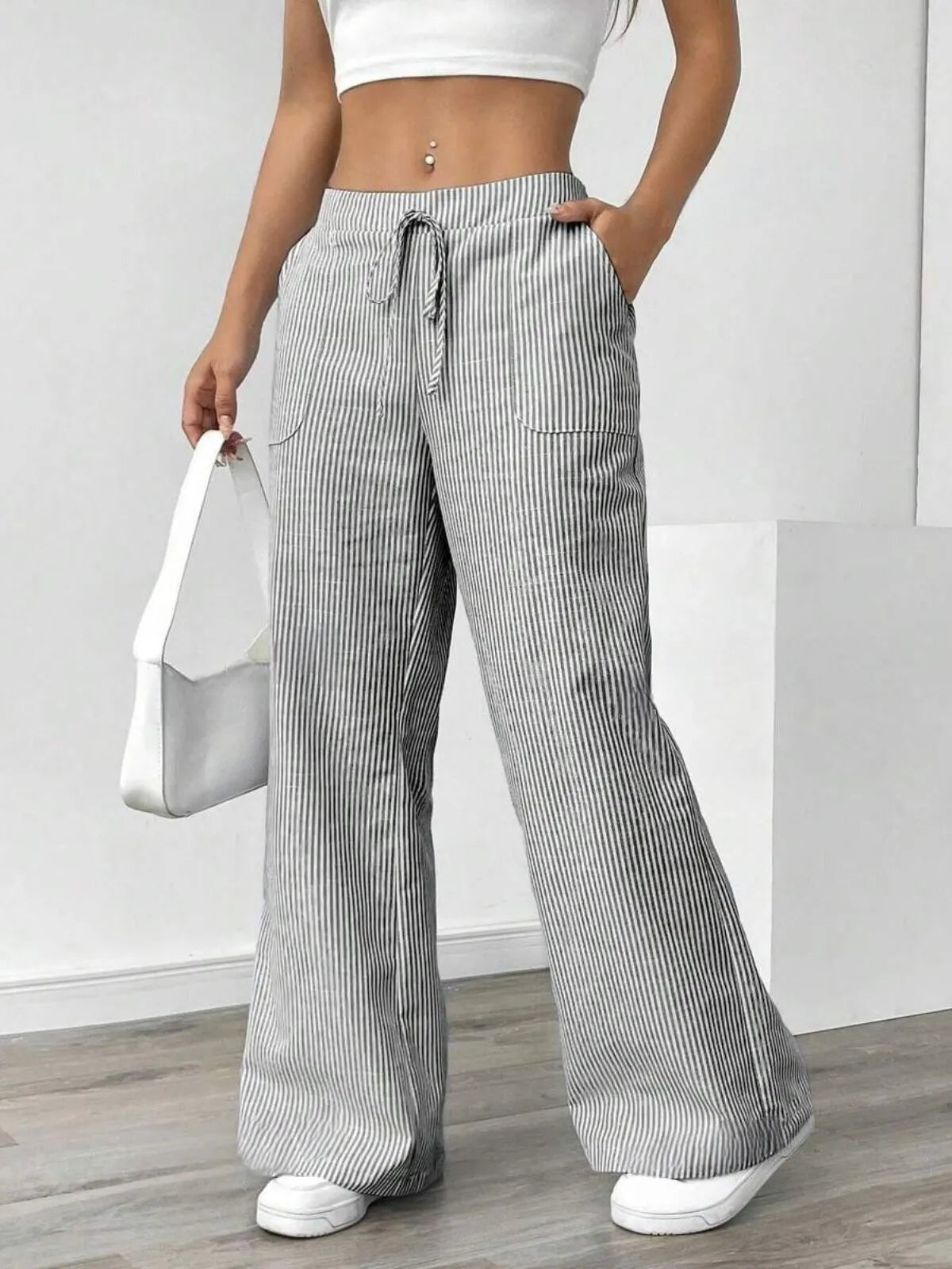 Casual Comfy Striped Printed Daily Wear Wide Leg Pants