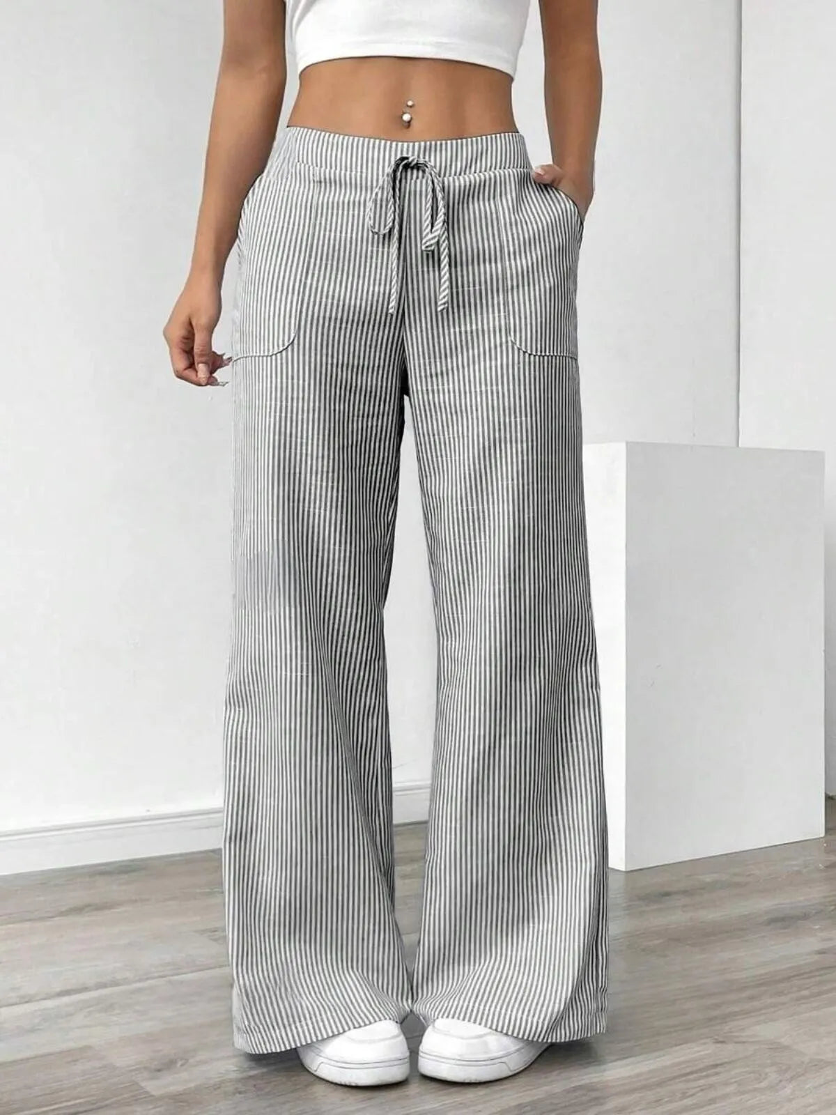 Casual Comfy Striped Printed Daily Wear Wide Leg Pants