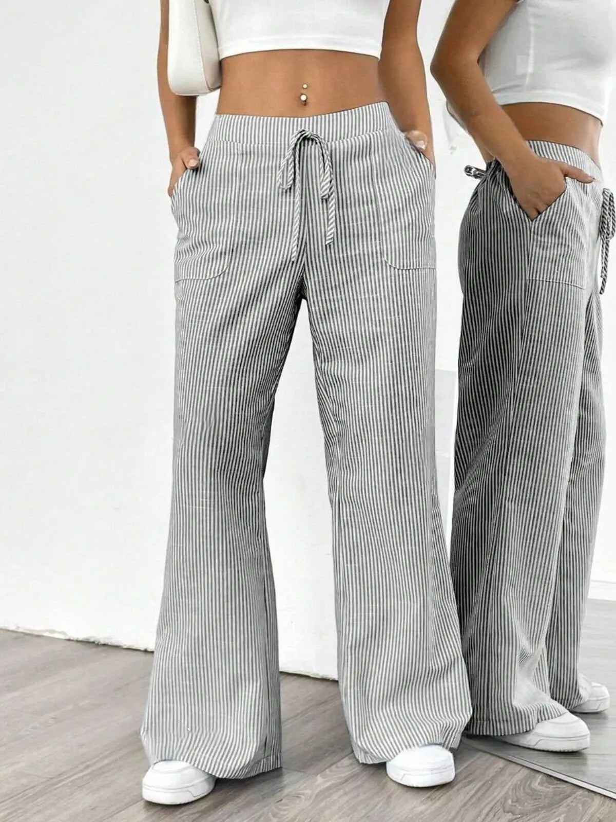 Casual Comfy Striped Printed Daily Wear Wide Leg Pants