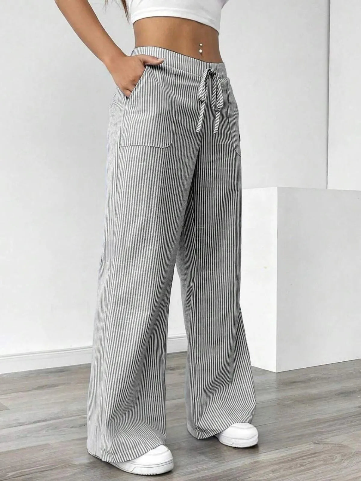Casual Comfy Striped Printed Daily Wear Wide Leg Pants